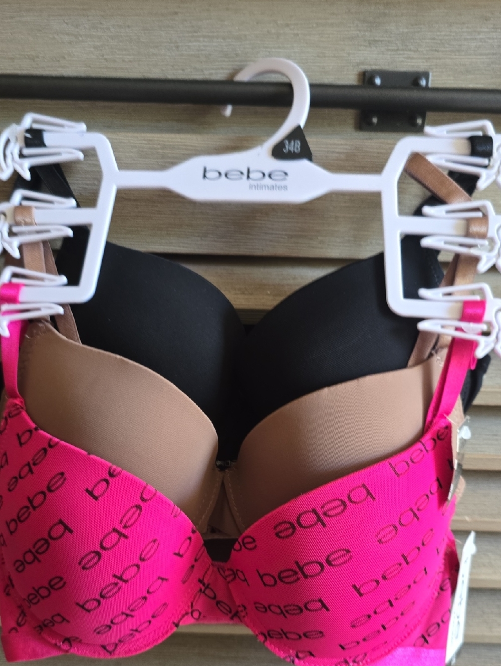 bebe Logo Push-Up Bra - Hot Pink & Black